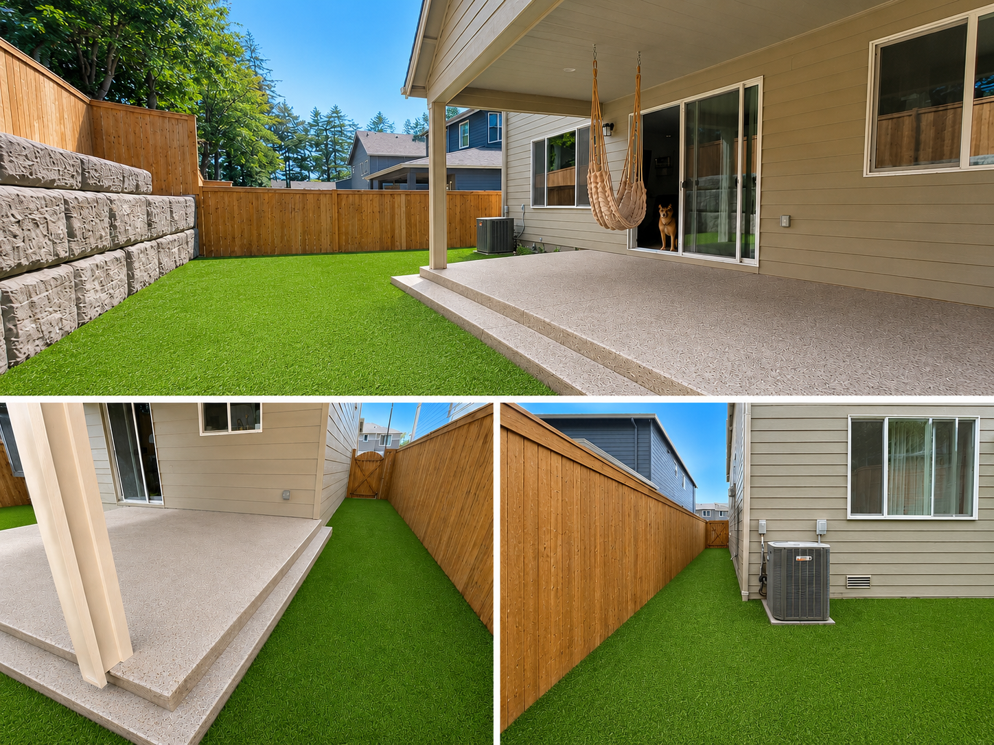 Turf Backyard, Sand Concrete Finish Patio & Cedar Fence